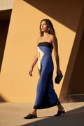 Blue Strapless Abstract Floral Print Maxi Dress - Photo 14