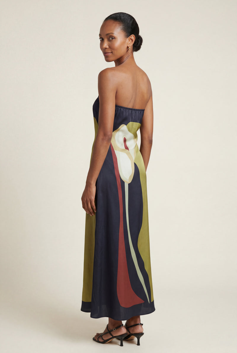 Green Strapless Abstract Floral Print Maxi Dress - Photo 4