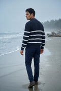 Navy Blue Striped Half-zip Sweater with Collared Neckline - Knit sweaters - Photo 6