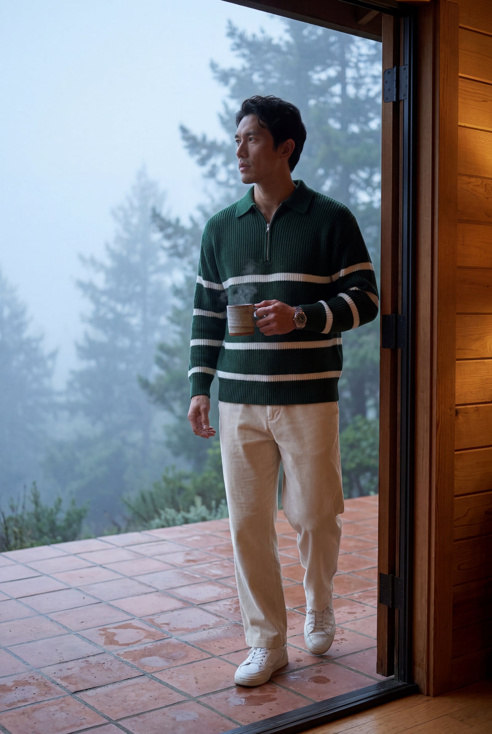 Green Striped Half-zip Sweater with Collared Neckline - Knit sweaters - Photo 7