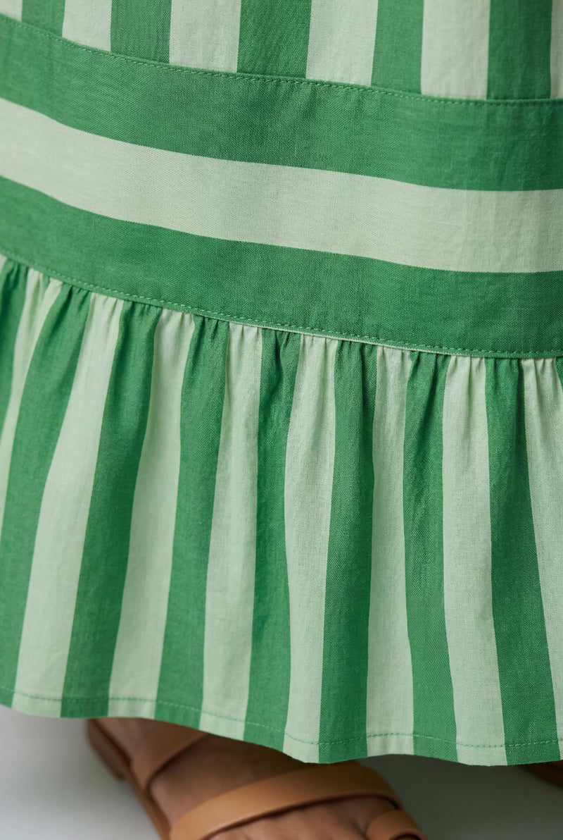 Green Striped Tiered Maxi Dress with Spaghetti Straps - Photo 4