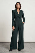 Green Tailored Wide-leg Blazer Jumpsuit with Lapel Neckline - Wide leg jumpsuit - Photo 3