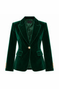 Velvet Blazer with Notch Lapels in Green — front view