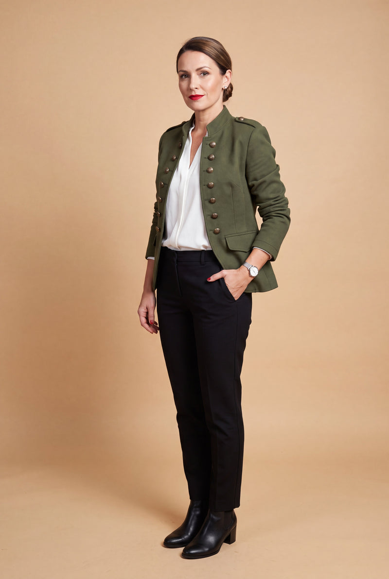 Women's Blazer Military Style Structured in Green — primary studio