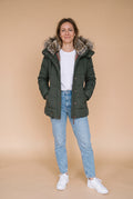 Women's Jacket Faux Fur Collar in Green — studio full