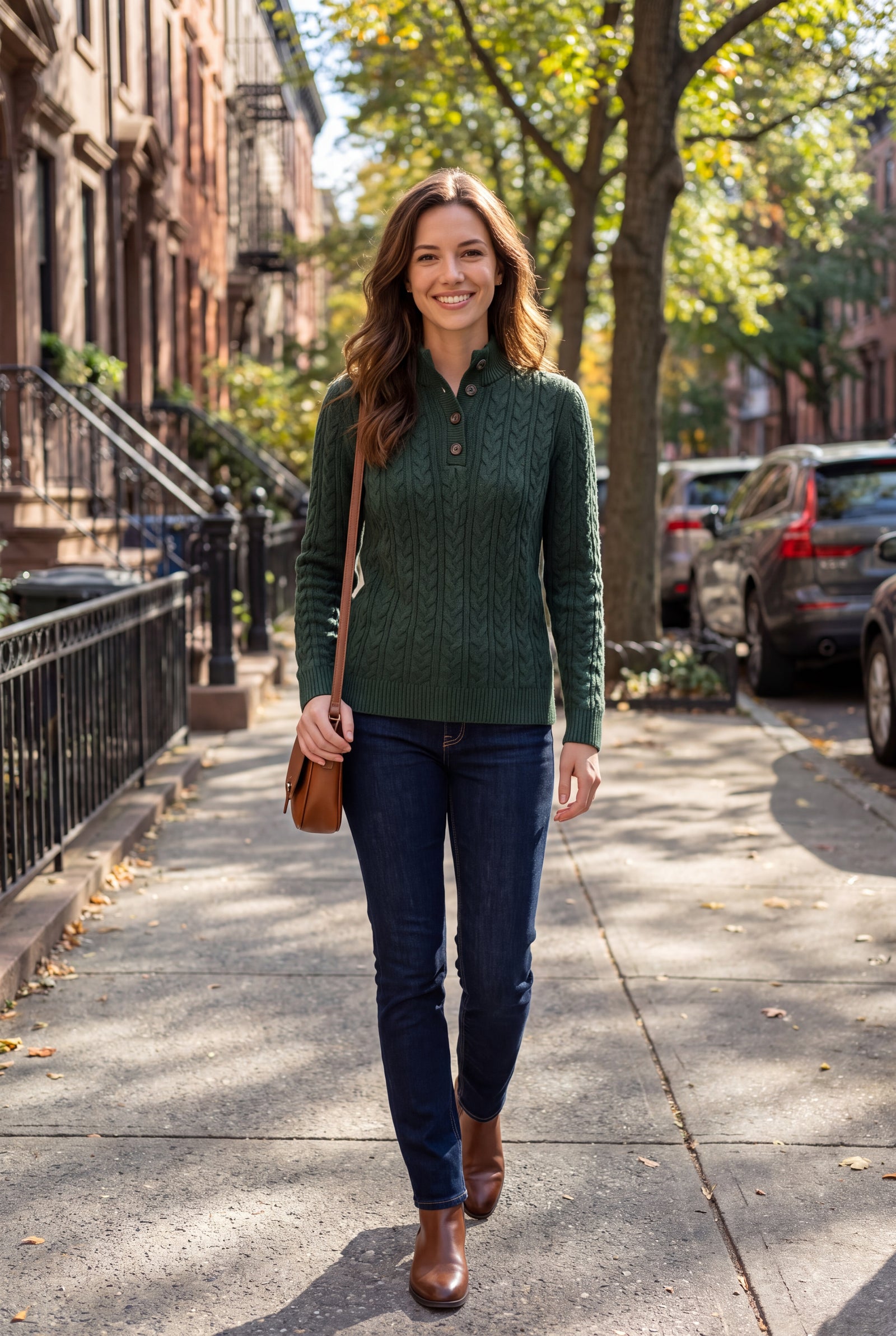 Women's Pullover Cable Knit Stand Collar in Green — ugc