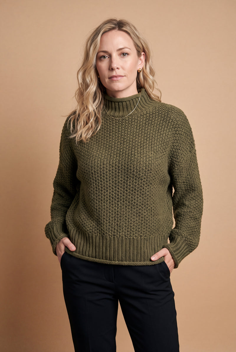 Women's Pullover High Collar in Green — studio 1