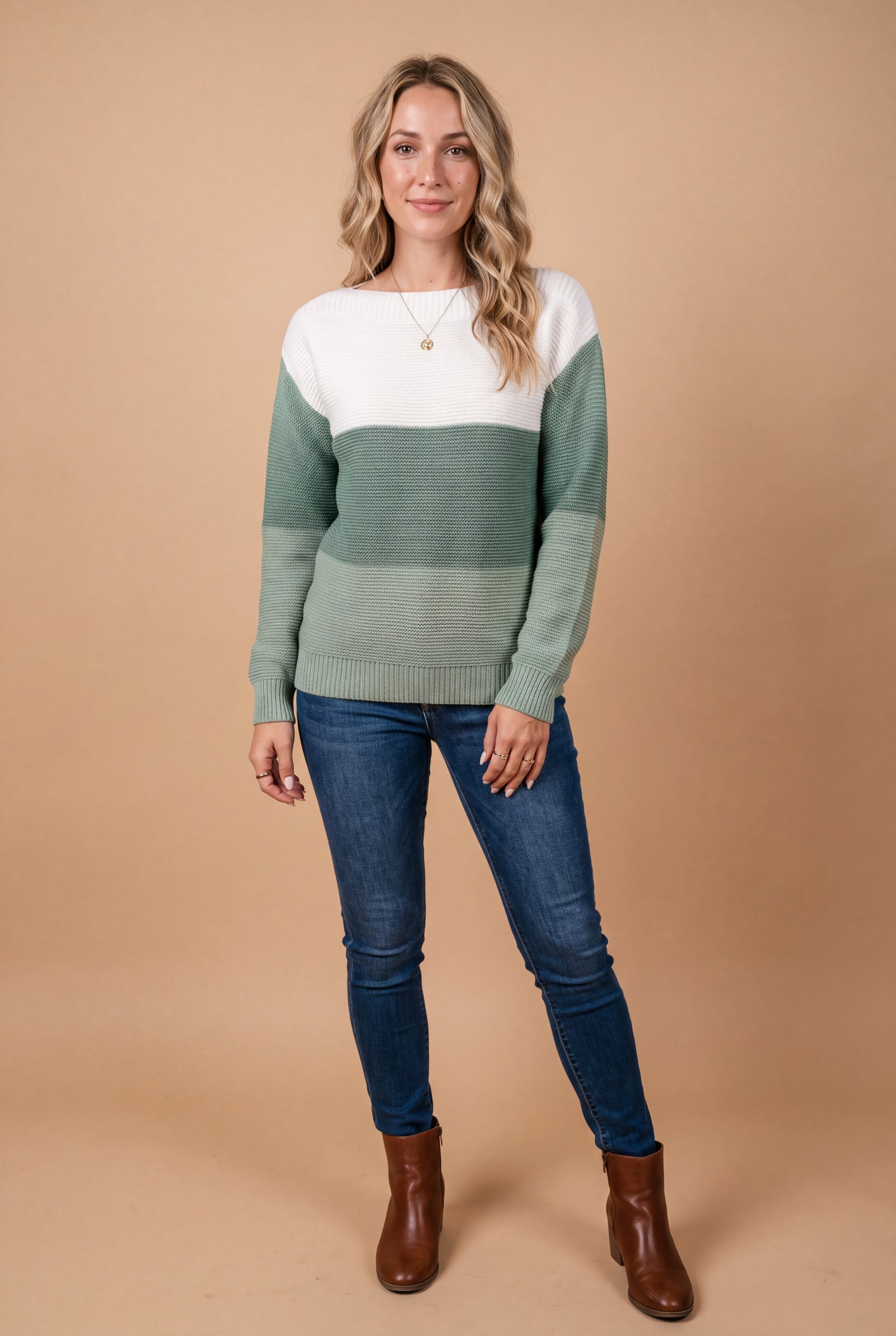 Women's Sweater Ombre Relaxed Fit in Green — studio front