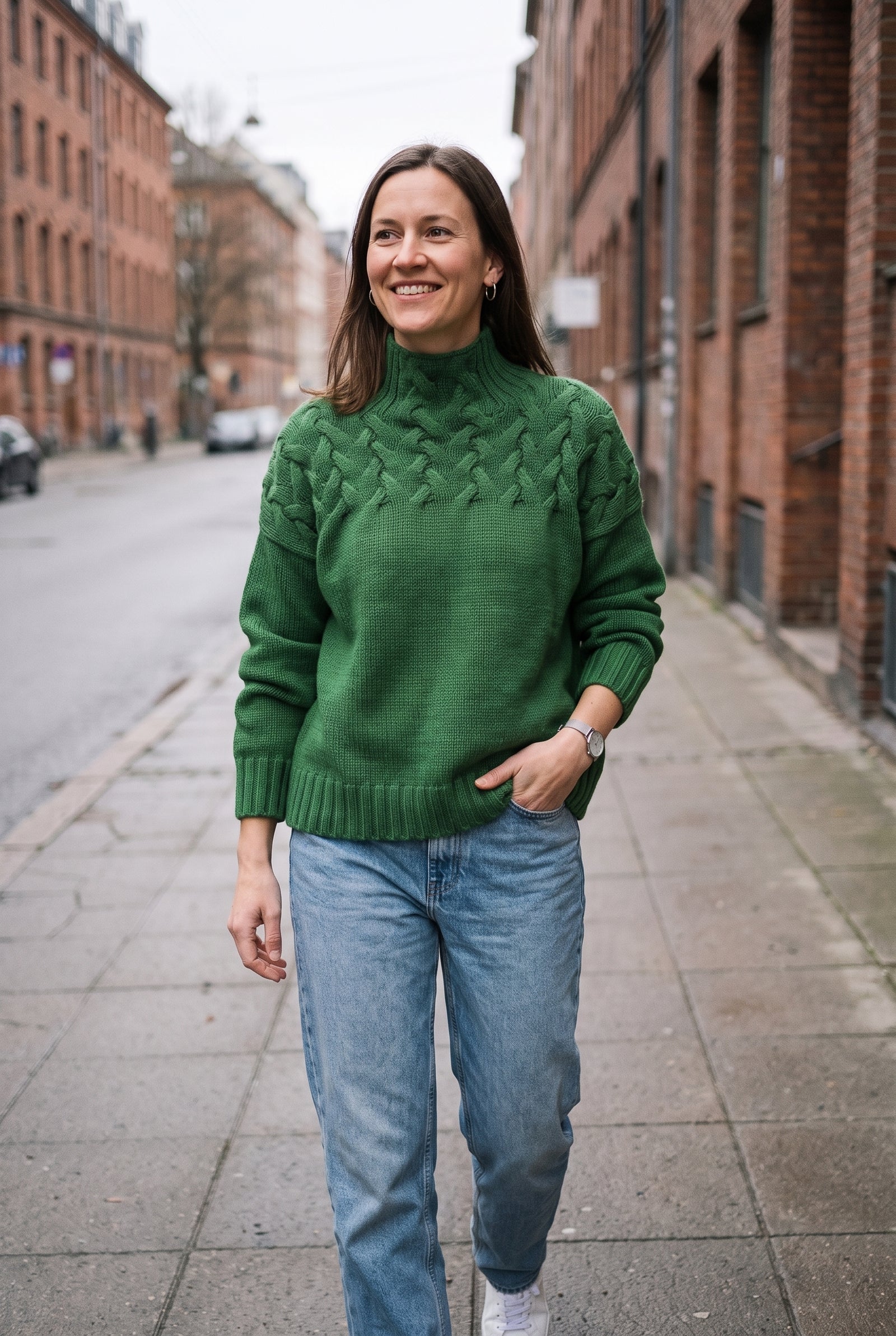 Women's Sweater Oversized Turtleneck in Green — secondary lifestyle ugc