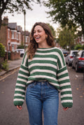 Women's Sweater Striped Oversized Fit in Green — lifestyle candid