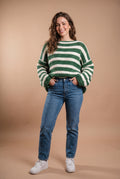 Women's Sweater Striped Oversized Fit in Green — studio full body