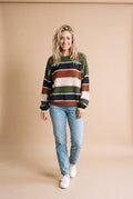 Women's Sweater Striped Relaxed Fit in Green — studio full body