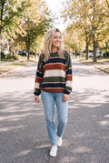 Women's Sweater Striped Relaxed Fit in Green — urban morning walk