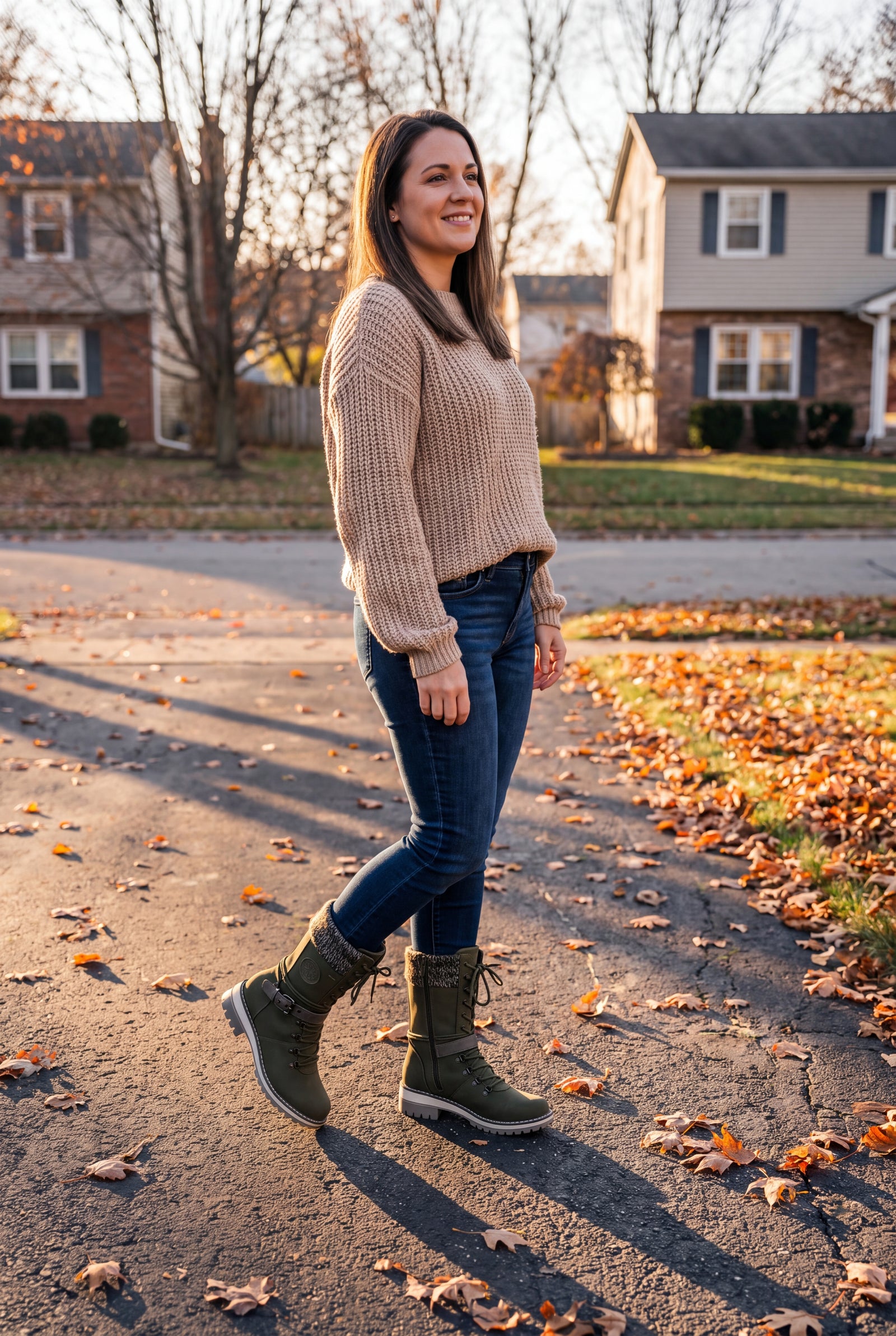 Women's Winter Boots Lace-Up High-Rise in Green — secondary shot