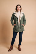 Women's Winter Coat Long Chic Style in Green — studio front