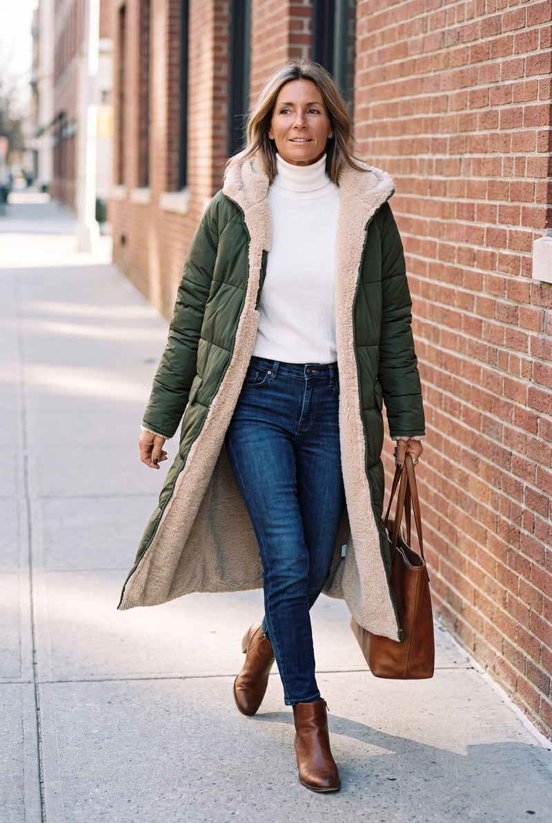 Women's Winter Jacket Long Silhouette in Green — lifestyle secondary