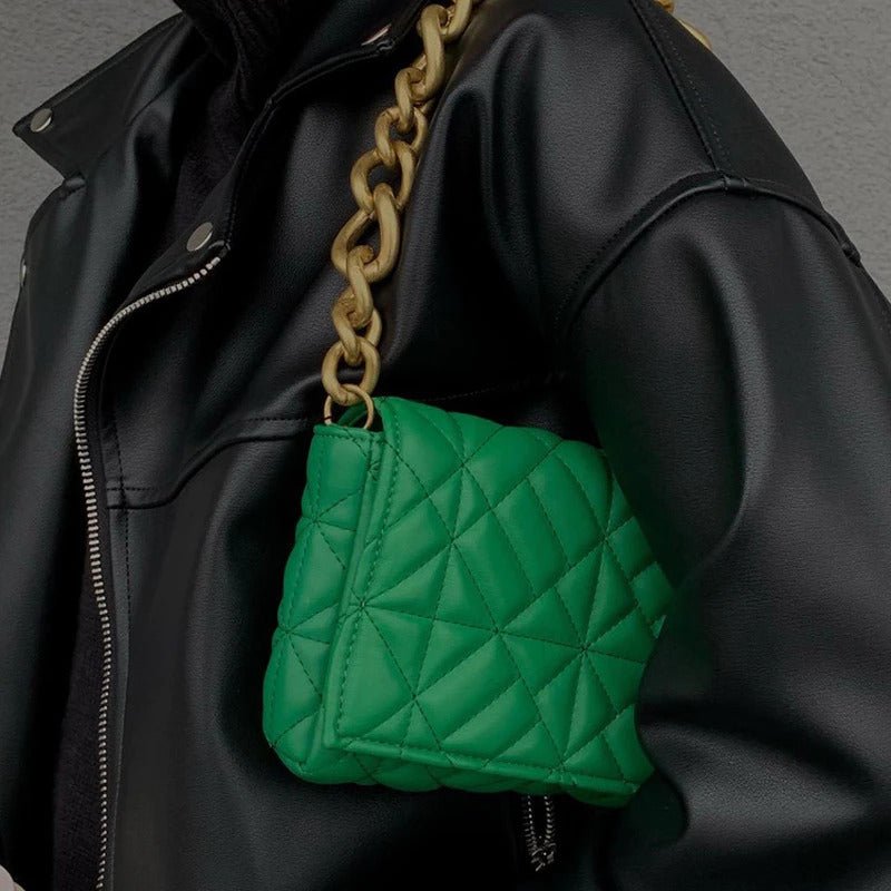 Green Women's Green Quilted Mini Shoulder Bag with Gold Chain - Shoulder bags - Photo 8