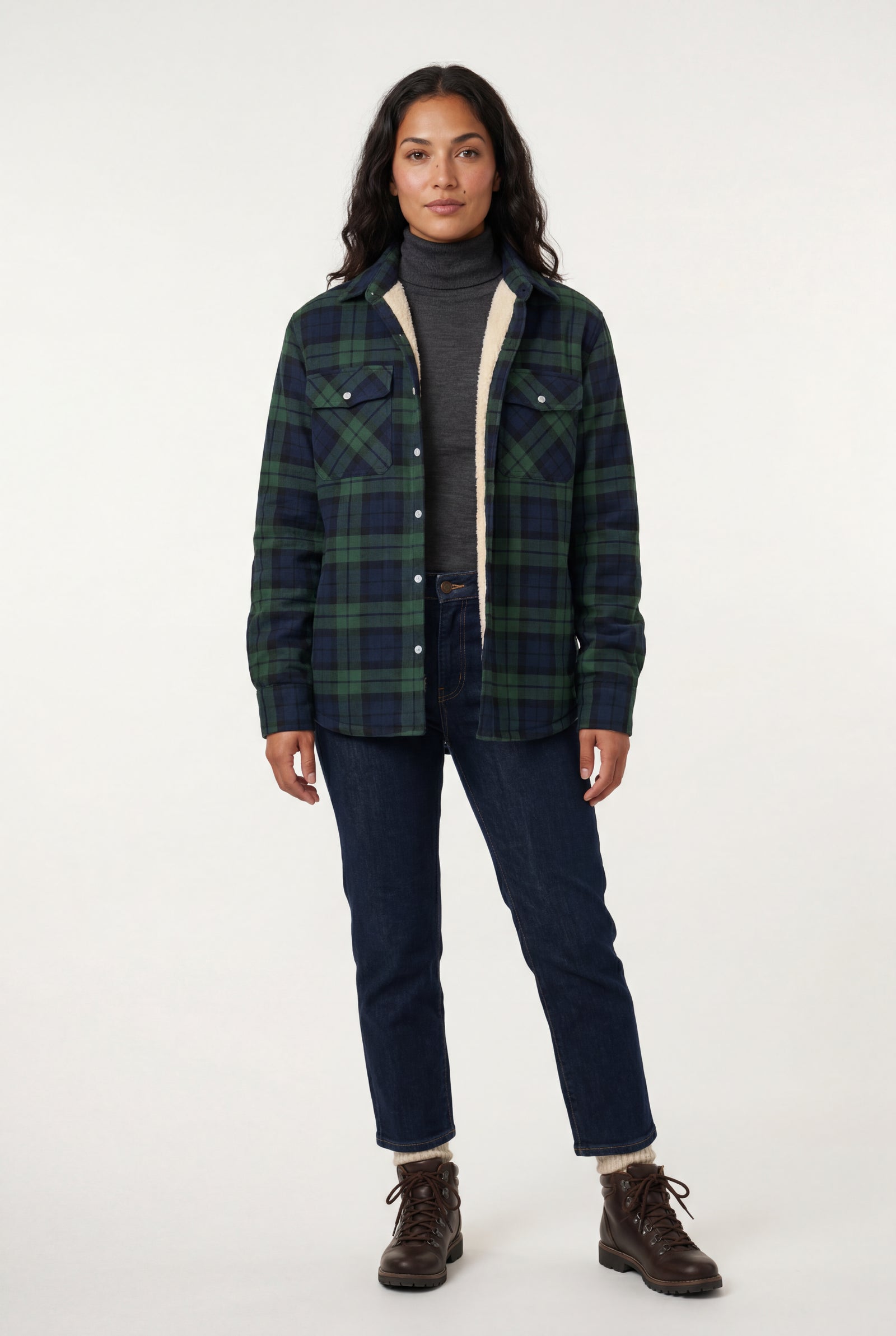 Green Women's -Lined Plaid Relaxed Shirt Jacket - Shirt jackets - Photo 18