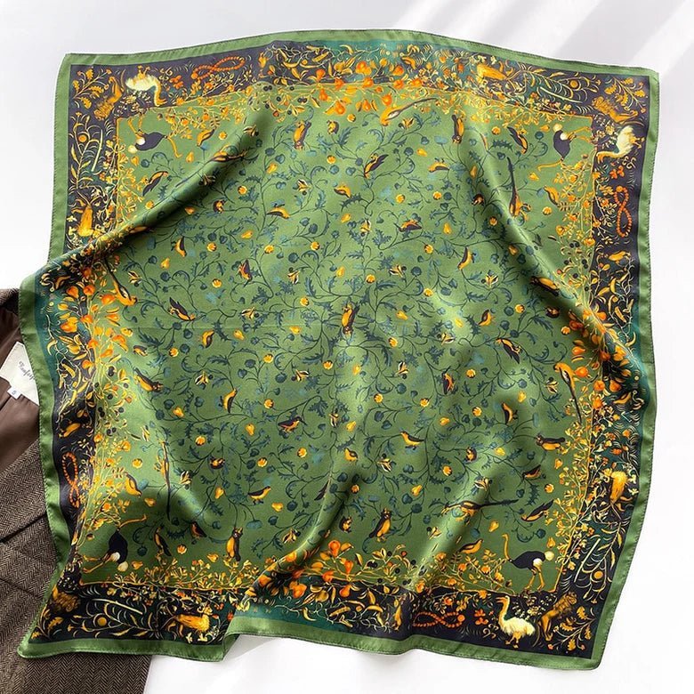 Green Women's Olive Botanical Bird Print Square Scarf - Photo 3
