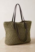 Woven Oversized Tote Bag in Green — Stilenza main image