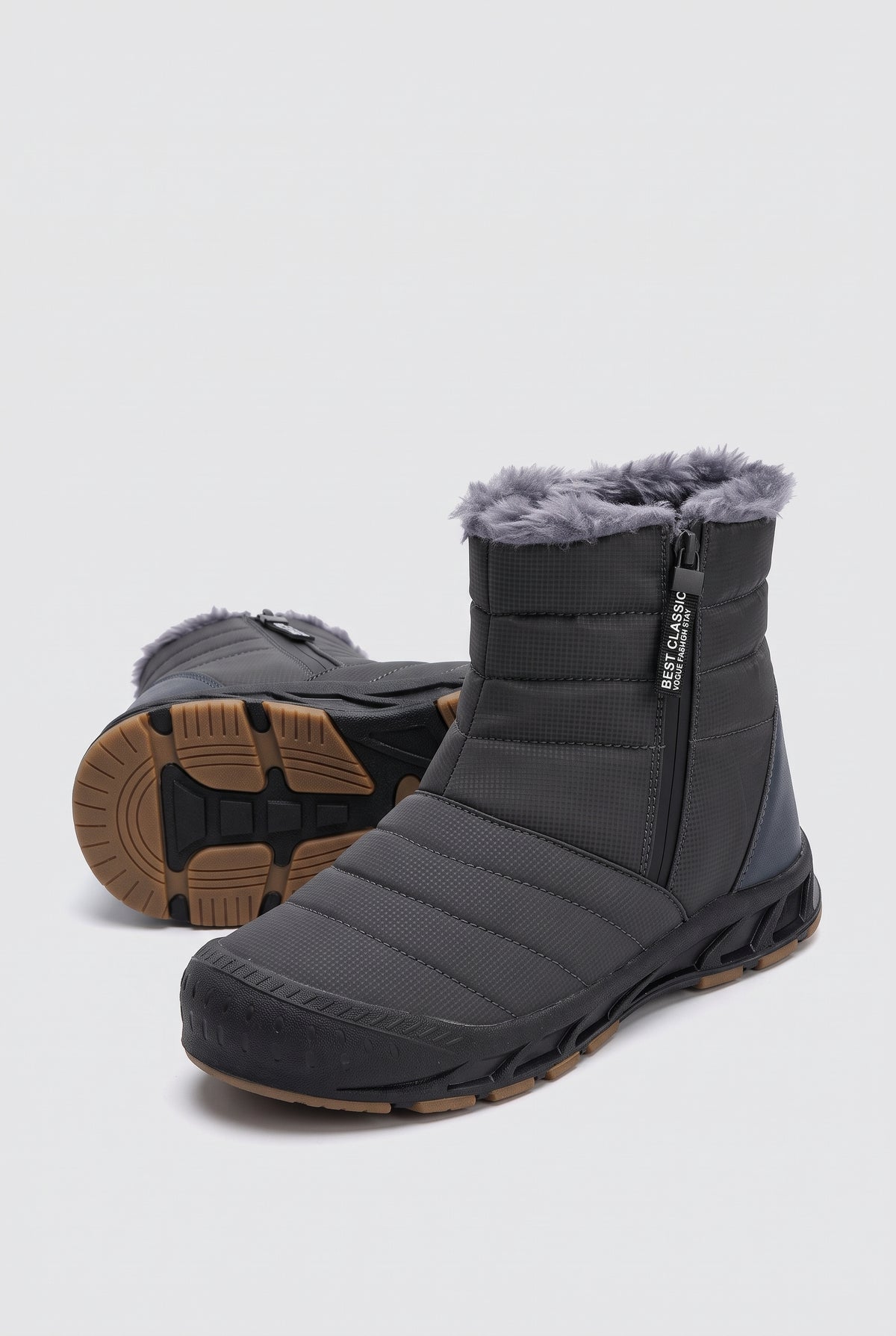 Faux-Fur Lined Winter Boots in Grey (31507 Grey Ankle-High Warm Fabric Upgrade) — studio front