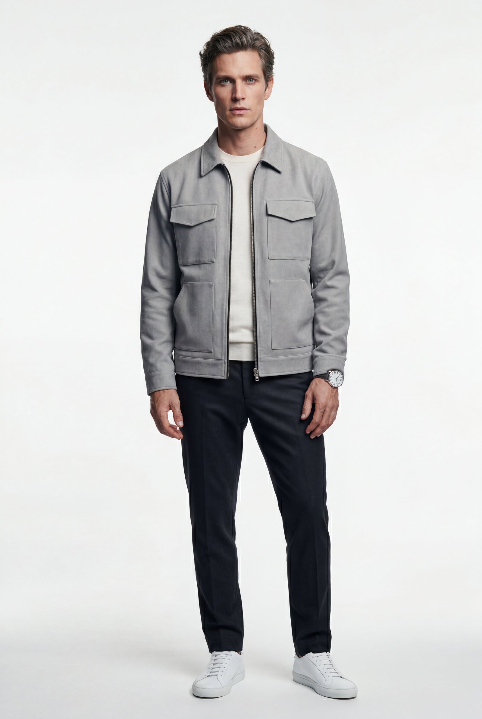 Grey Boxy Trucker Jacket with Classic Collar - Casual jackets - Photo 5