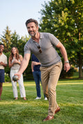 Men's Polo Shirt Color-Blocked Short Sleeve in Grey — lifestyle shot
