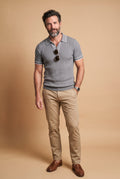 Men's Polo Shirt Color-Blocked Short Sleeve in Grey — studio shot