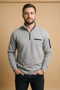 Men's Sweater Long Sleeve Waffle in Grey — studio front