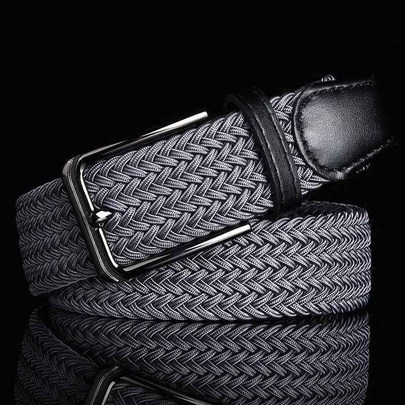 Grey Men's Braided Stretch Belt with Trim and Buckle - Belts - Photo 2