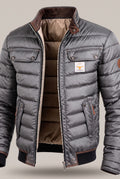 Stand Collar Puffer Jacket in Grey — front view