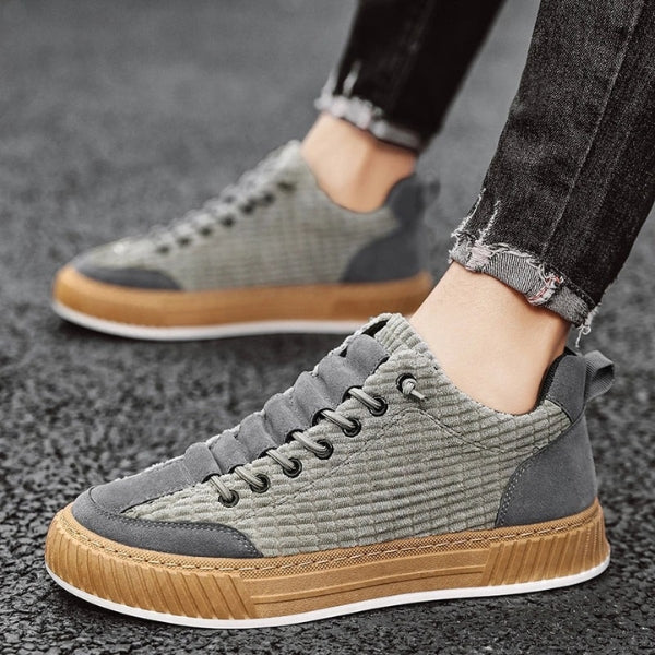 Grey Textured Grid-pattern Low-top Sneakers with Contrast Sole - Photo 10