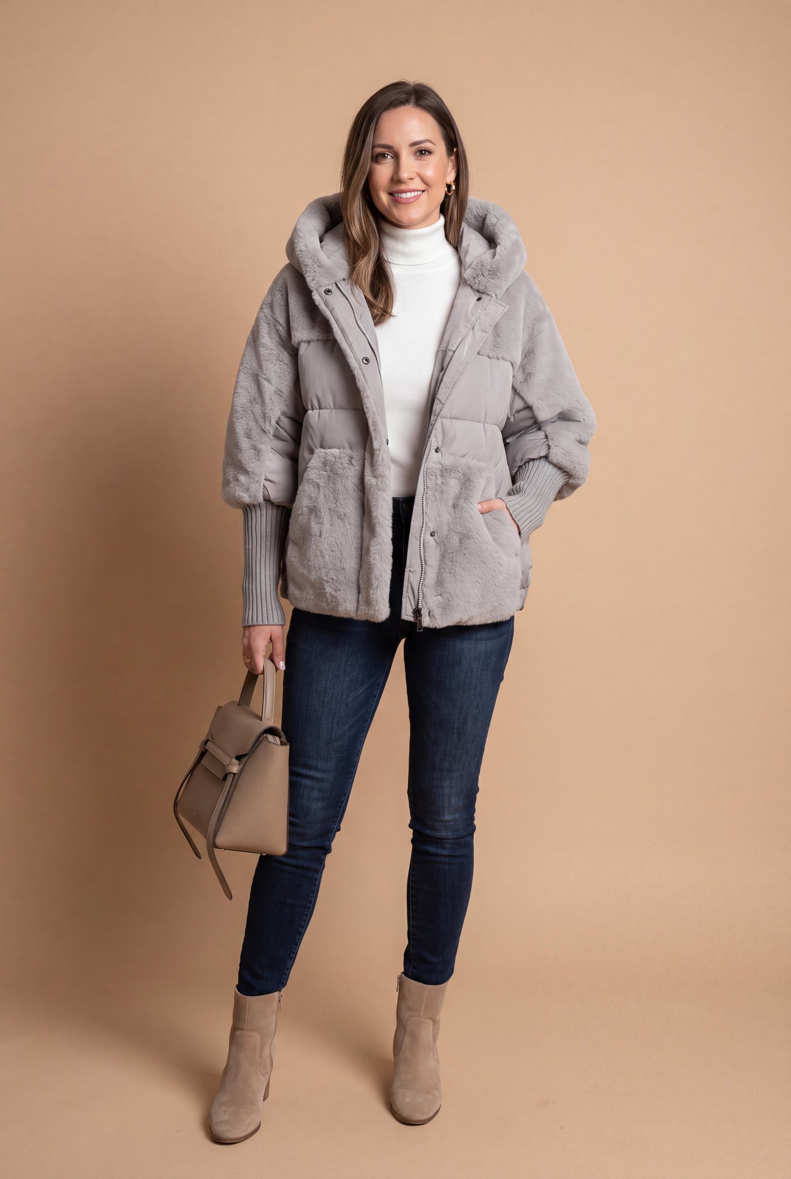 Women's Hooded Coat Tailored Fit in Grey — studio full