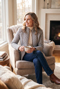 Women's Quilted Jacket Stand Collar in Grey — lifestyle cozy home