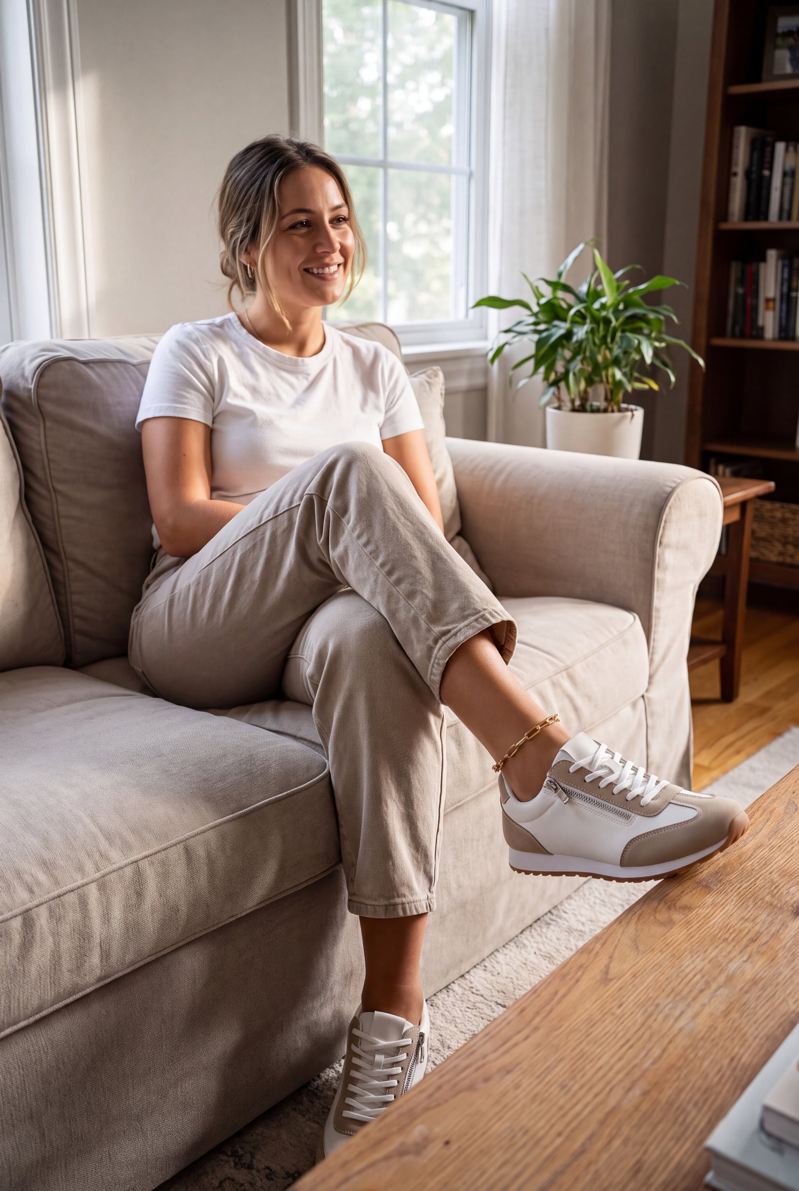 Women's Sneakers Slip-On Beige in Grey — secondary lifestyle