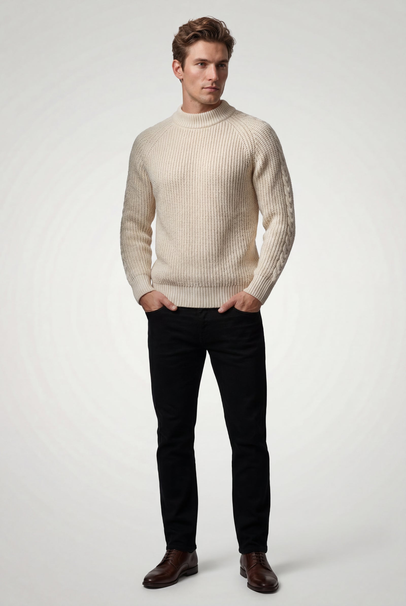 Ivory Chunky Ribbed Slim Fit Crewneck Sweater - Slim fit sweater - Photo 2