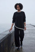 Black Contrast Trim Relaxed Lounge Set - Photo 6