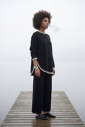 Black Contrast Trim Relaxed Lounge Set - Photo 9