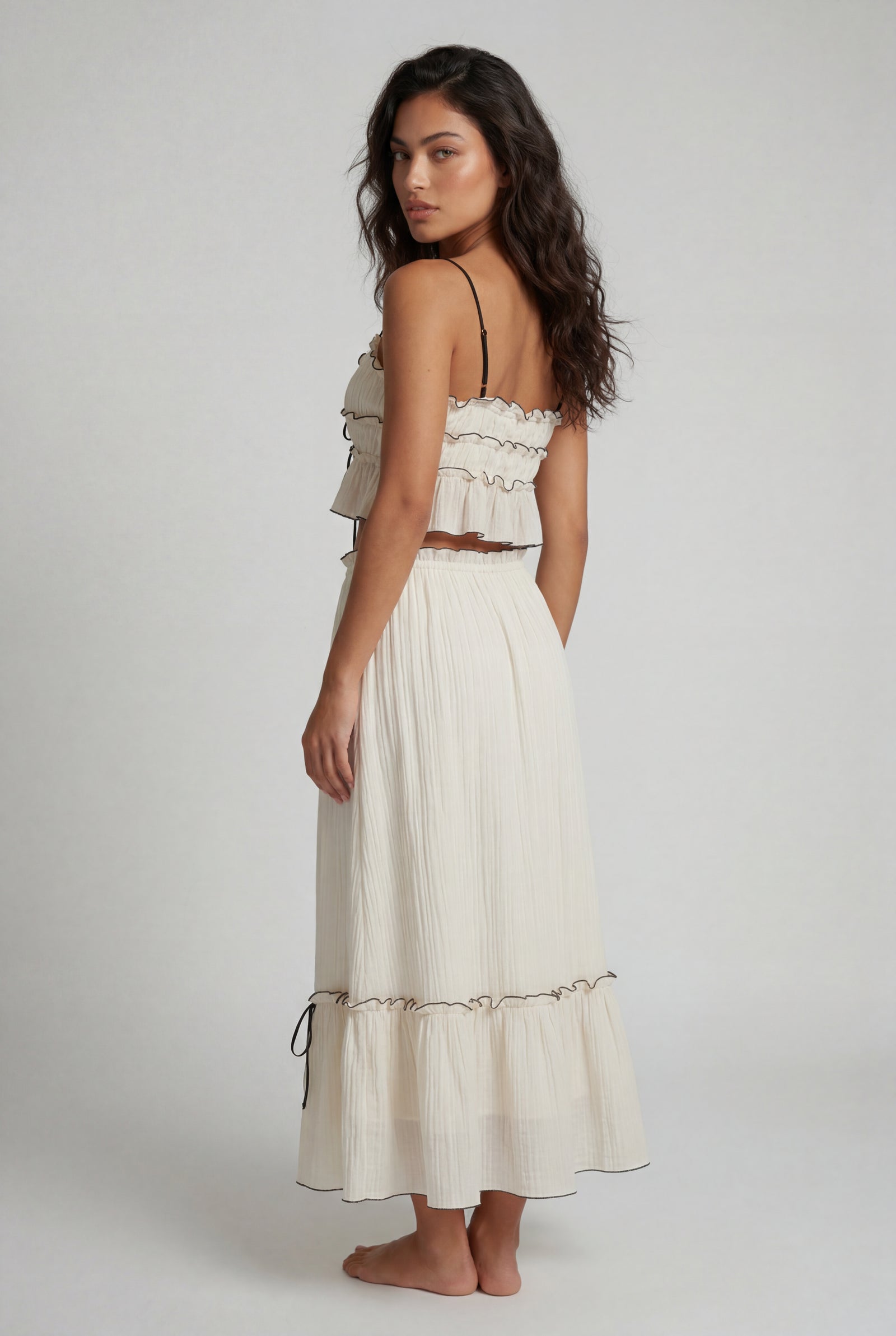 Ivory Ivory Boho Crinkled Two-piece Set with Ruffle Crop Top - Boho two-piece set - Photo 2