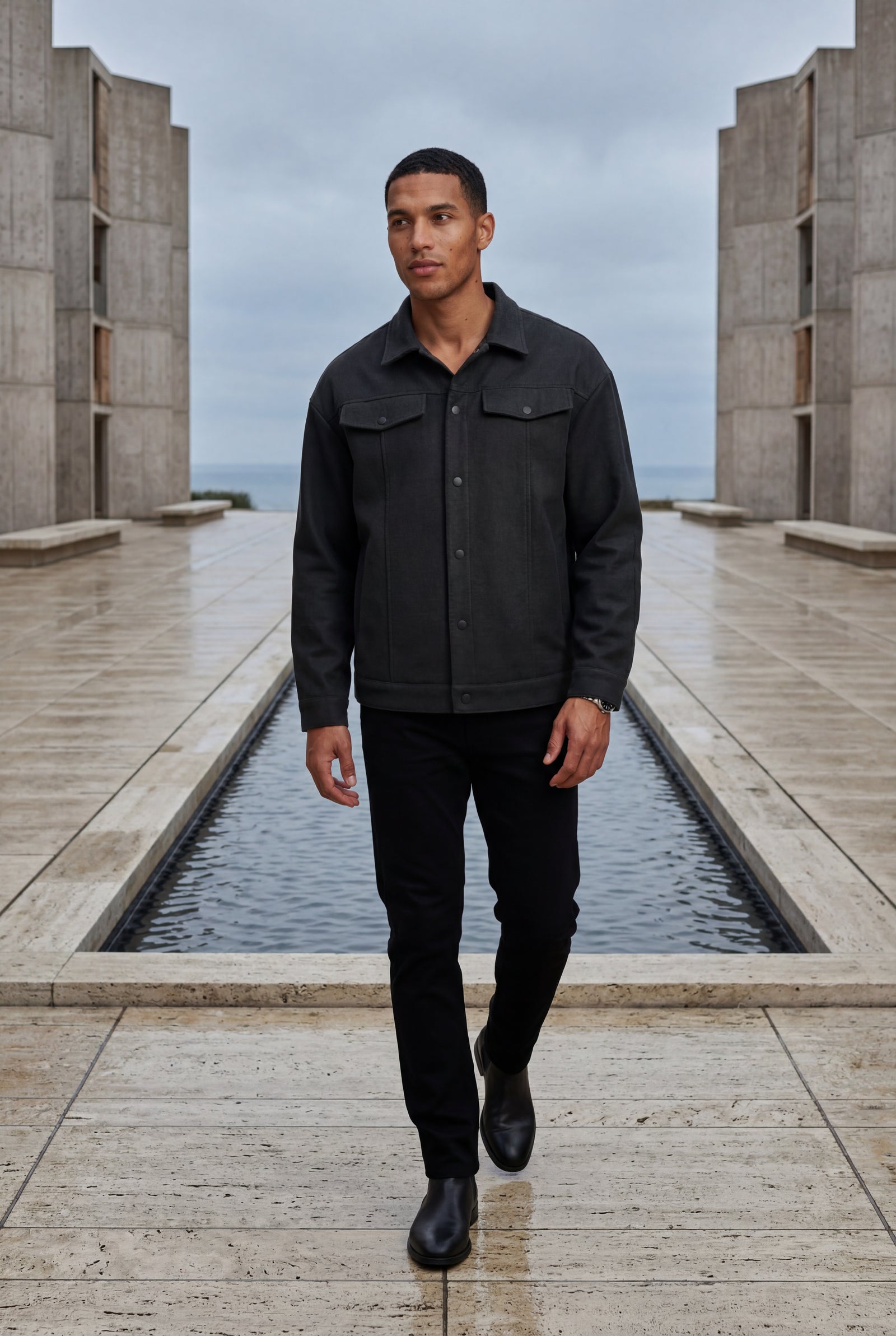 Black Men's Structured Snap Front Classic Trucker Jacket - Casual jackets - Photo 4