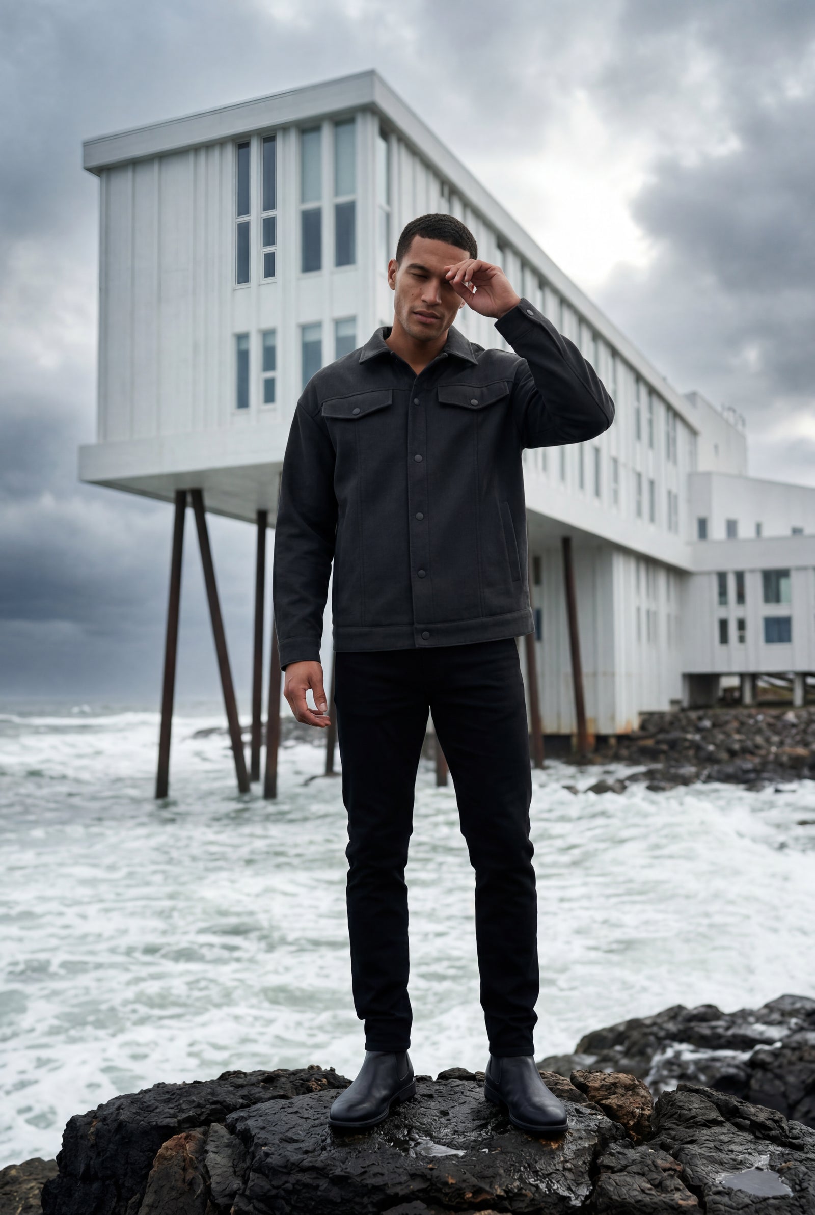 Black Men's Structured Snap Front Classic Trucker Jacket - Casual jackets - Photo 8