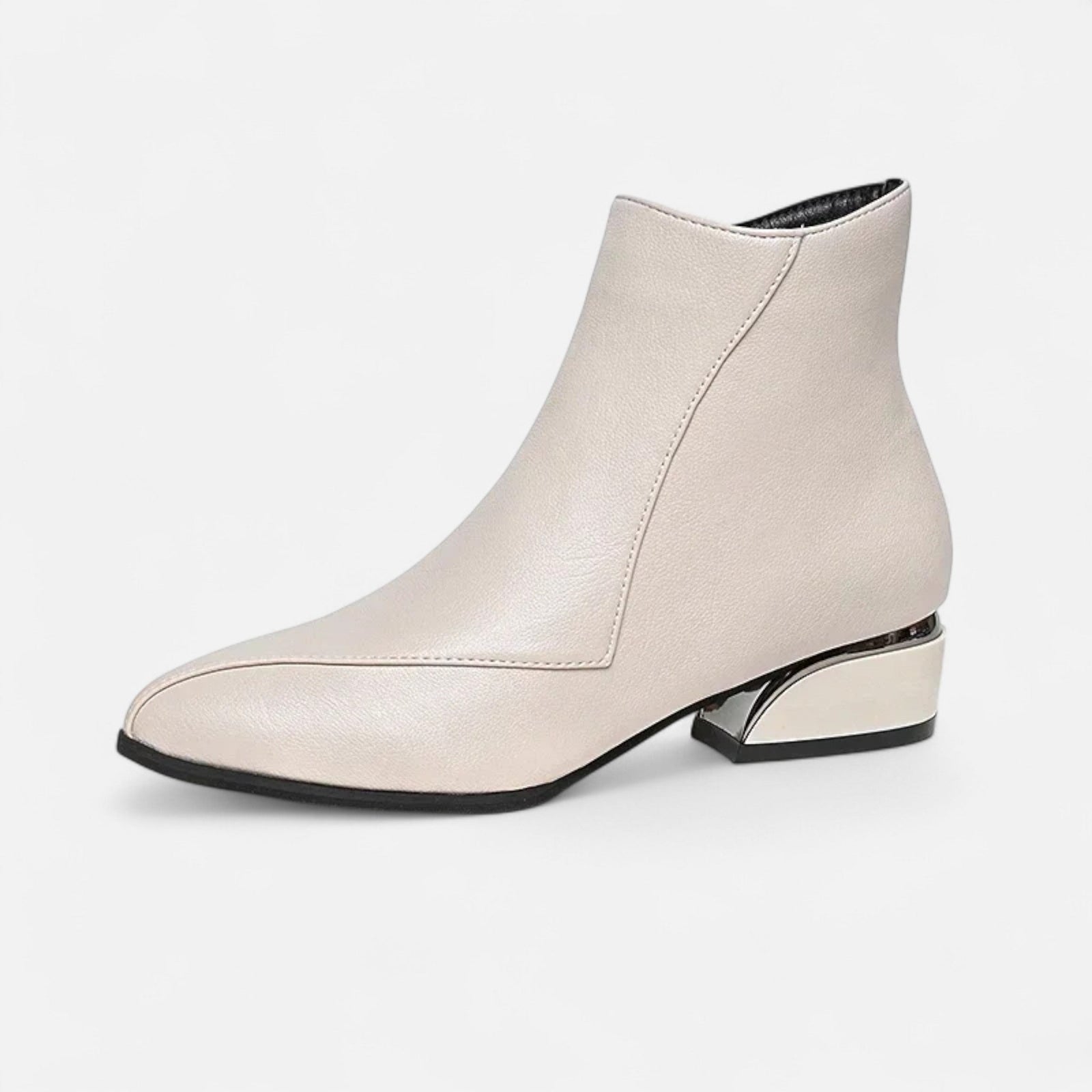 Ivory Pointed Toe Low Block Heel Ankle Boots - Photo 7