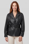 Sheepskin Belted Jacket in Black — studio front