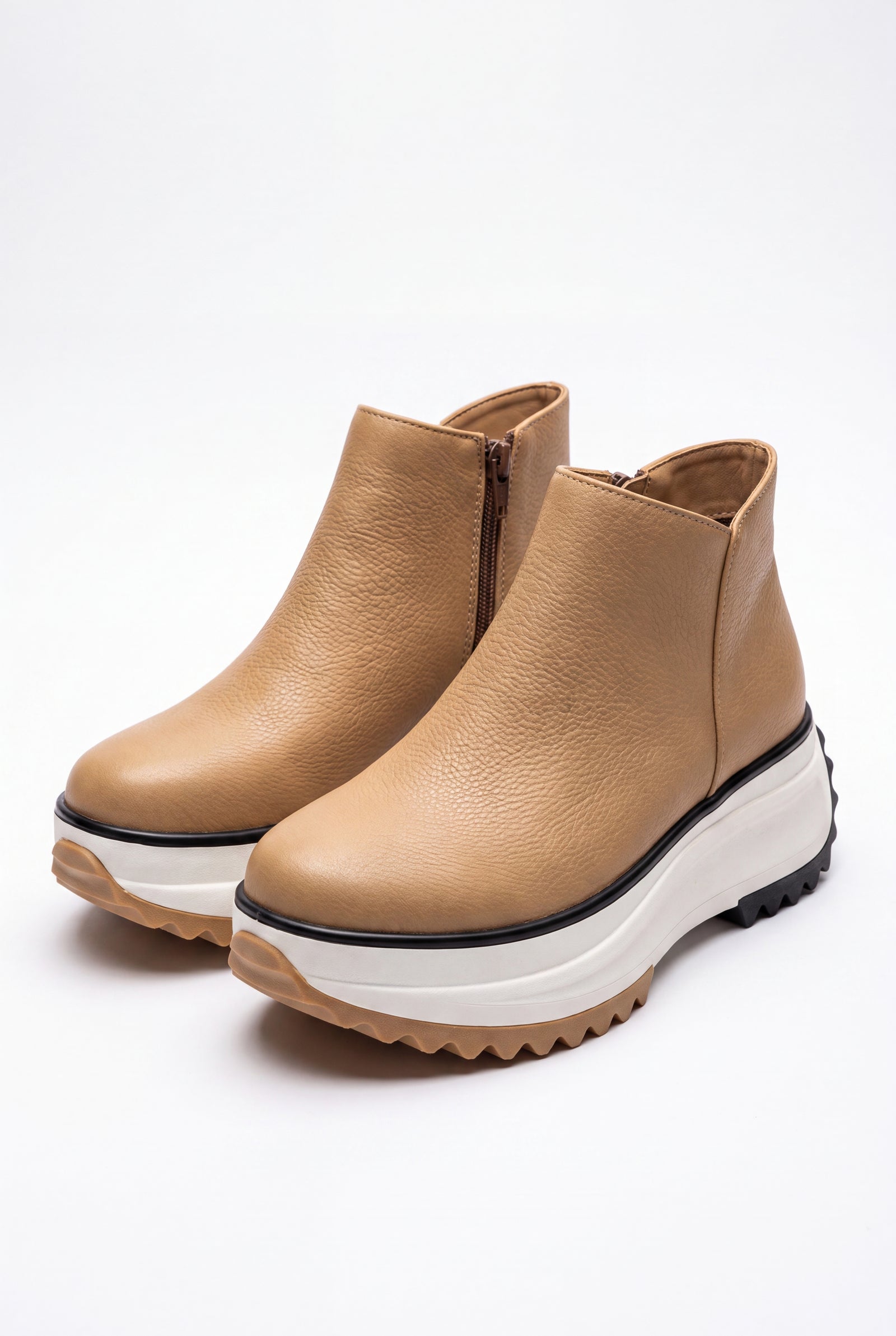Women’s Platform Ankle Boots with Side Zip in Khaki — primary packshot