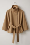 Belted High-Neck Cape Coat in Khaki — Stilenza main image