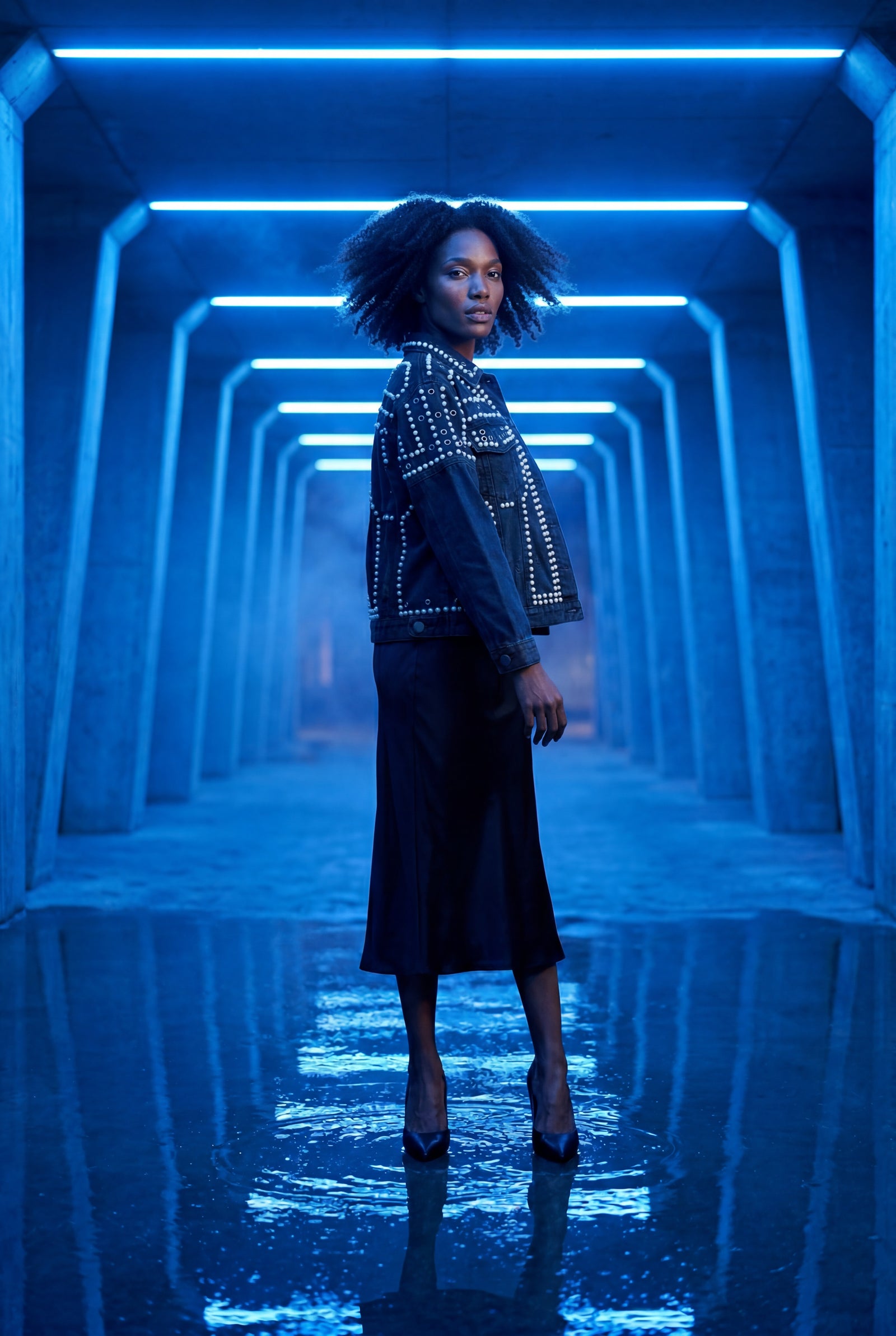 Black Boxy Studded Cropped Jacket with Button Closure - Denim jacket - Photo 11