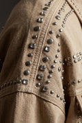 Khaki Boxy Studded Cropped Jacket with Button Closure - Denim jacket - Photo 7