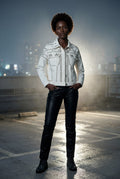 White Boxy Studded Cropped Jacket with Button Closure - Denim jacket - Photo 8