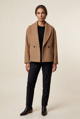 Khaki Camel Brown Cropped Double-breasted Shawl Collar Jacket - Casual jacket - Photo 1
