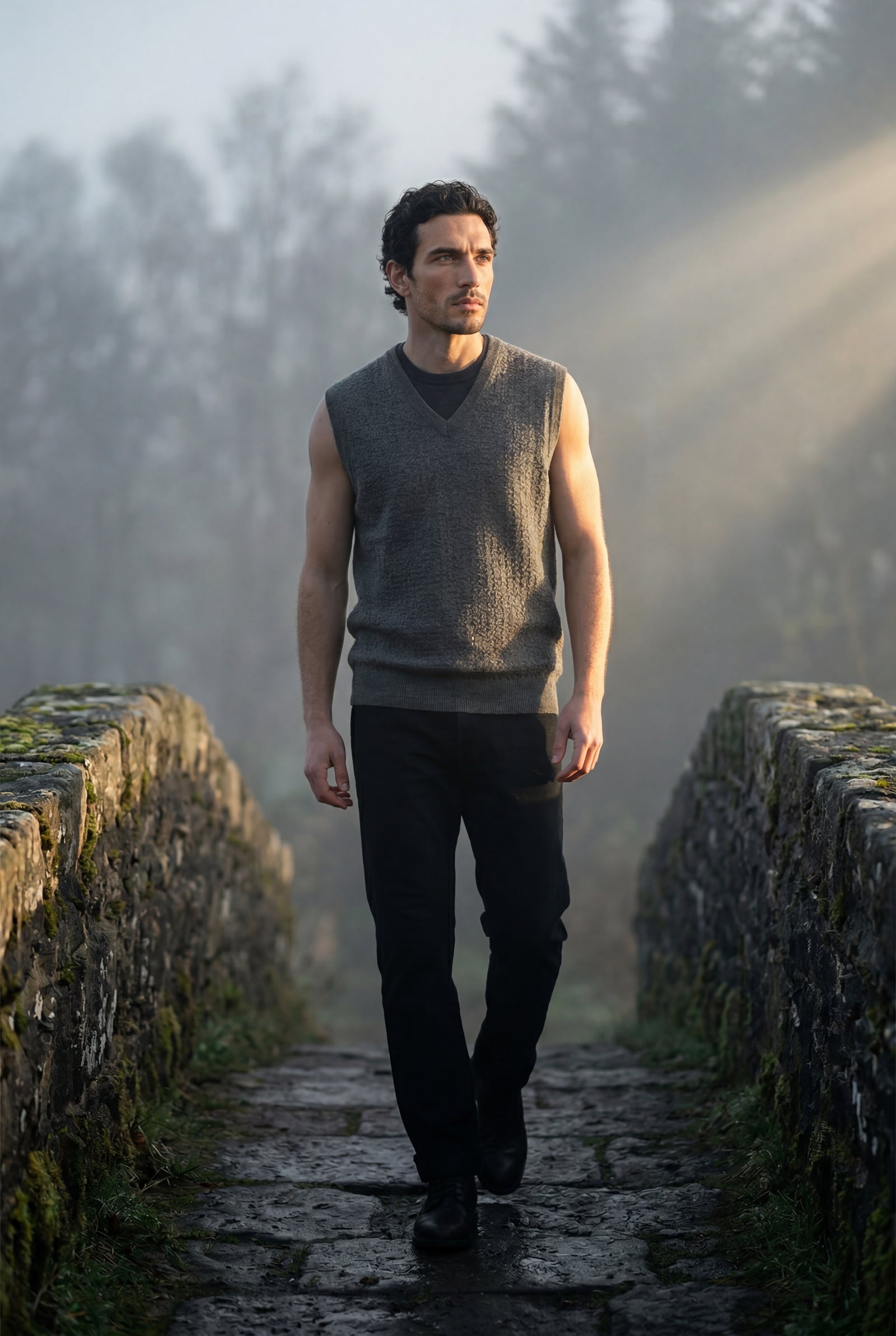 Dark Gray Classic V-neck Sweater Vest with Ribbed Hem - Vests - Photo 12